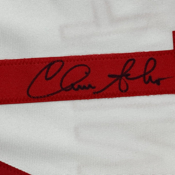 Framed Autographed/Signed Chris Sabo 35x39 White Baseball Jersey JSA COA