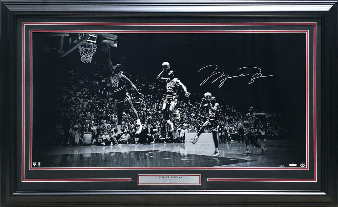 Michael Jordan Auto Framed 18x36 'We Have Lift Off' Photo Bulls #1/123 UDA Holo