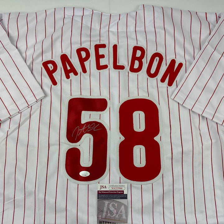 Autographed/Signed Jonathan Papelbon Philadelphia Pinstripe Jersey JSA COA