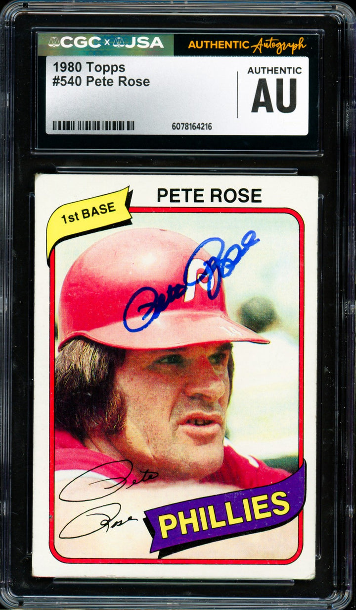 Pete Rose Signed 1980 Topps Card 540 Philadelphia Phillies CGC x JSA