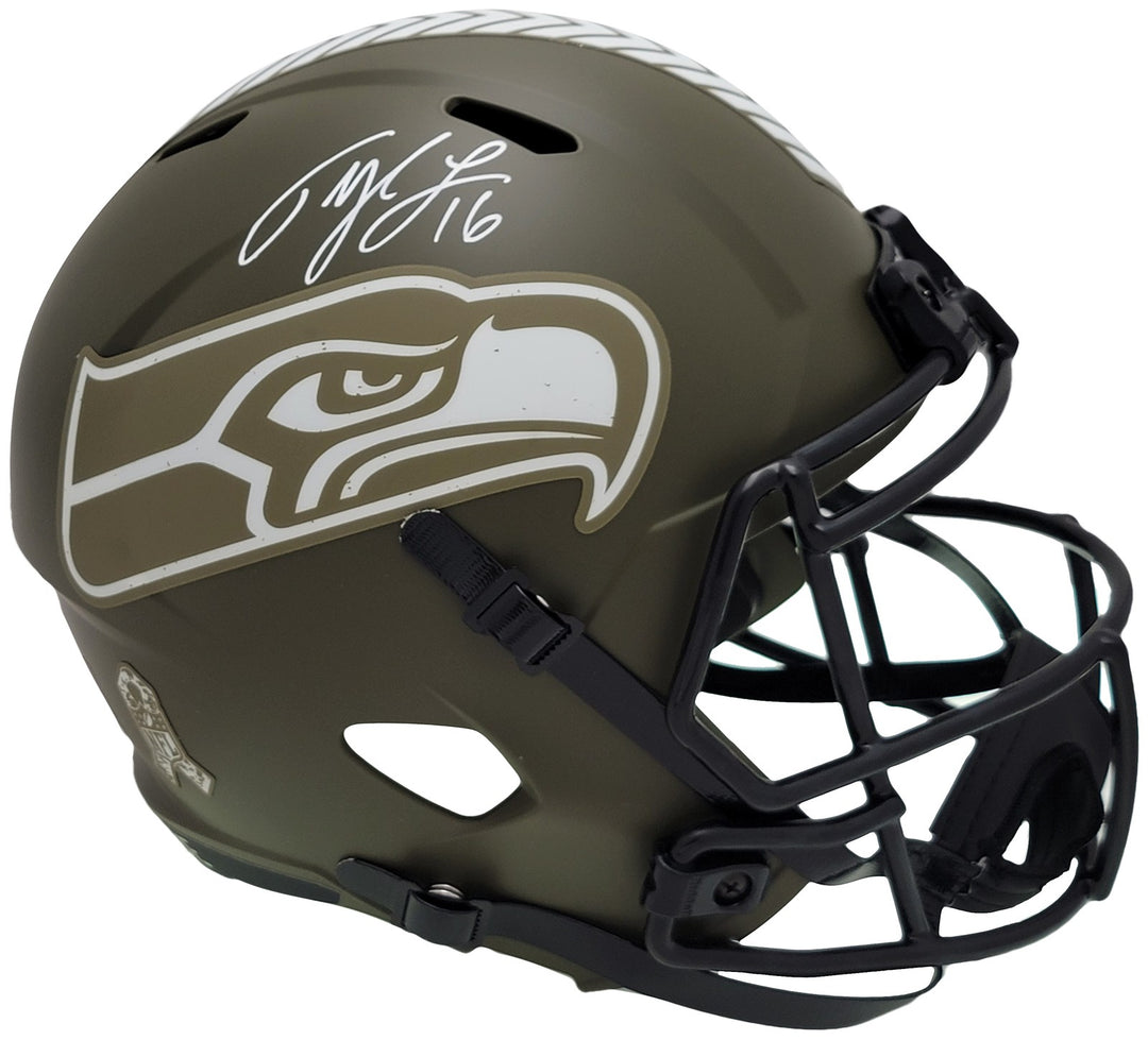 Tyler Lockett Auto Seahawks Army Green Salute 2 Service Full Size Rep Spd Helmet