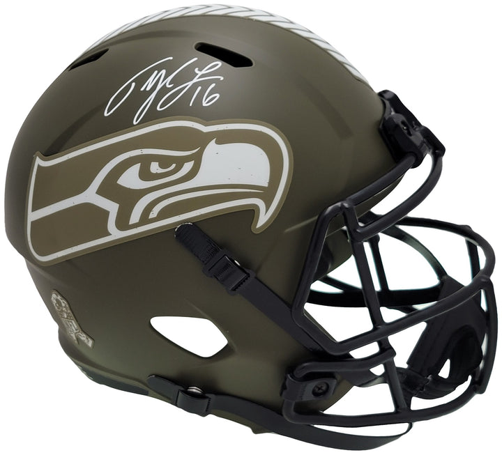 Tyler Lockett Auto Seahawks Army Green Salute 2 Service Full Size Rep Spd Helmet