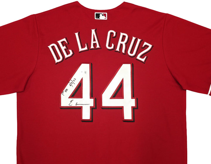 Reds Elly De La Cruz Signed Red Nike Jersey Size XL "1st HR 6/8/23" Beckett Wit