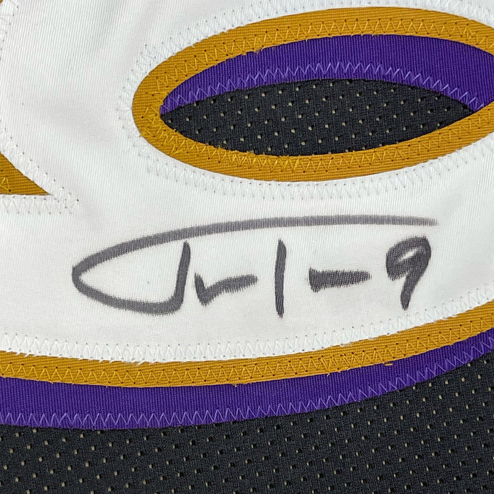 Framed Signed Justin Tucker 35x39 Baltimore Black Jersey JSA COA