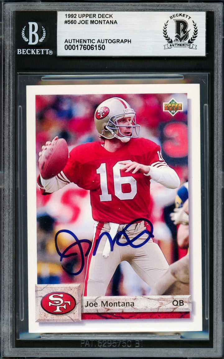 Joe Montana Signed 1992 Upper Deck Card 560 49ers Beckett #17606150