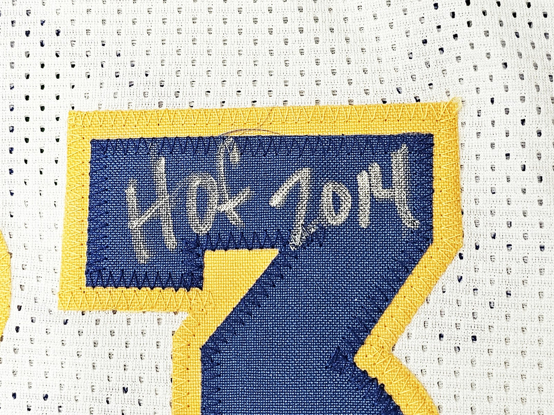 Warriors Chris Mullin, Tim Hardaway & Richmond Auto White Jersey Run TMC HOF BAS