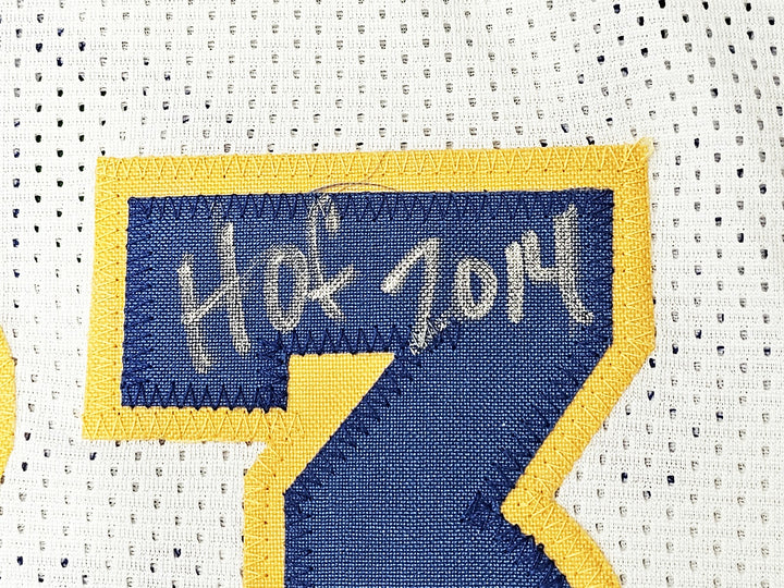 Warriors Chris Mullin, Tim Hardaway & Richmond Auto White Jersey Run TMC HOF BAS