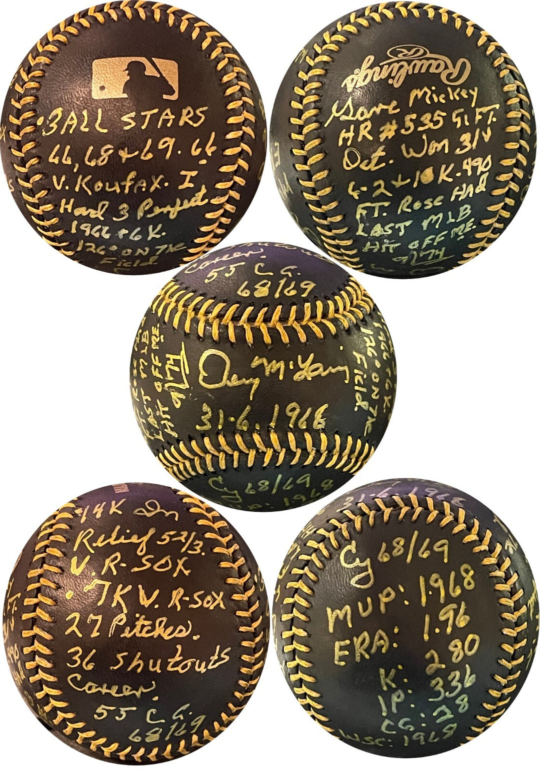 Denny Mclain signed OML Black Baseball 1968 31-6/WS/MVP/Cy/AS/Mickey Mantle-JSA