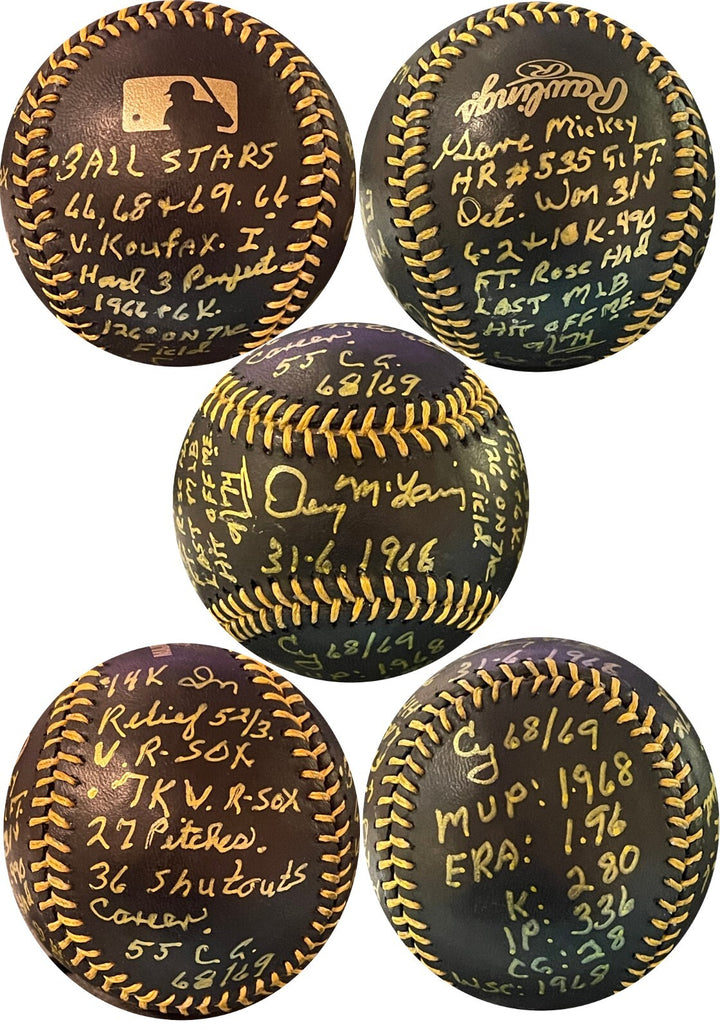 Denny Mclain signed OML Black Baseball 1968 31-6/WS/MVP/Cy/AS/Mickey Mantle-JSA