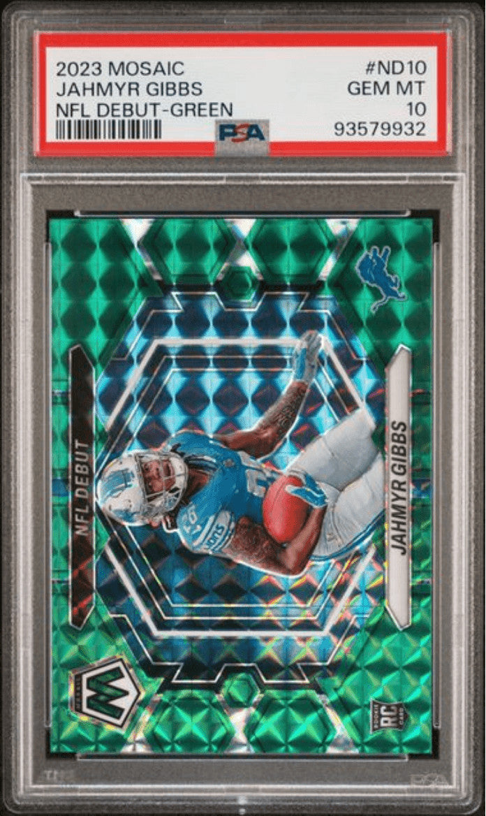 Graded 2023 Mosaic Jahmyr Gibbs #ND10 Green Rookie RC Football Card PSA 10