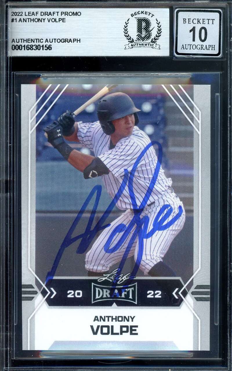 Anthony Volpe Gem Mint 10 Beckett BAS Signed 2022 Leaf Draft Promo Autograph