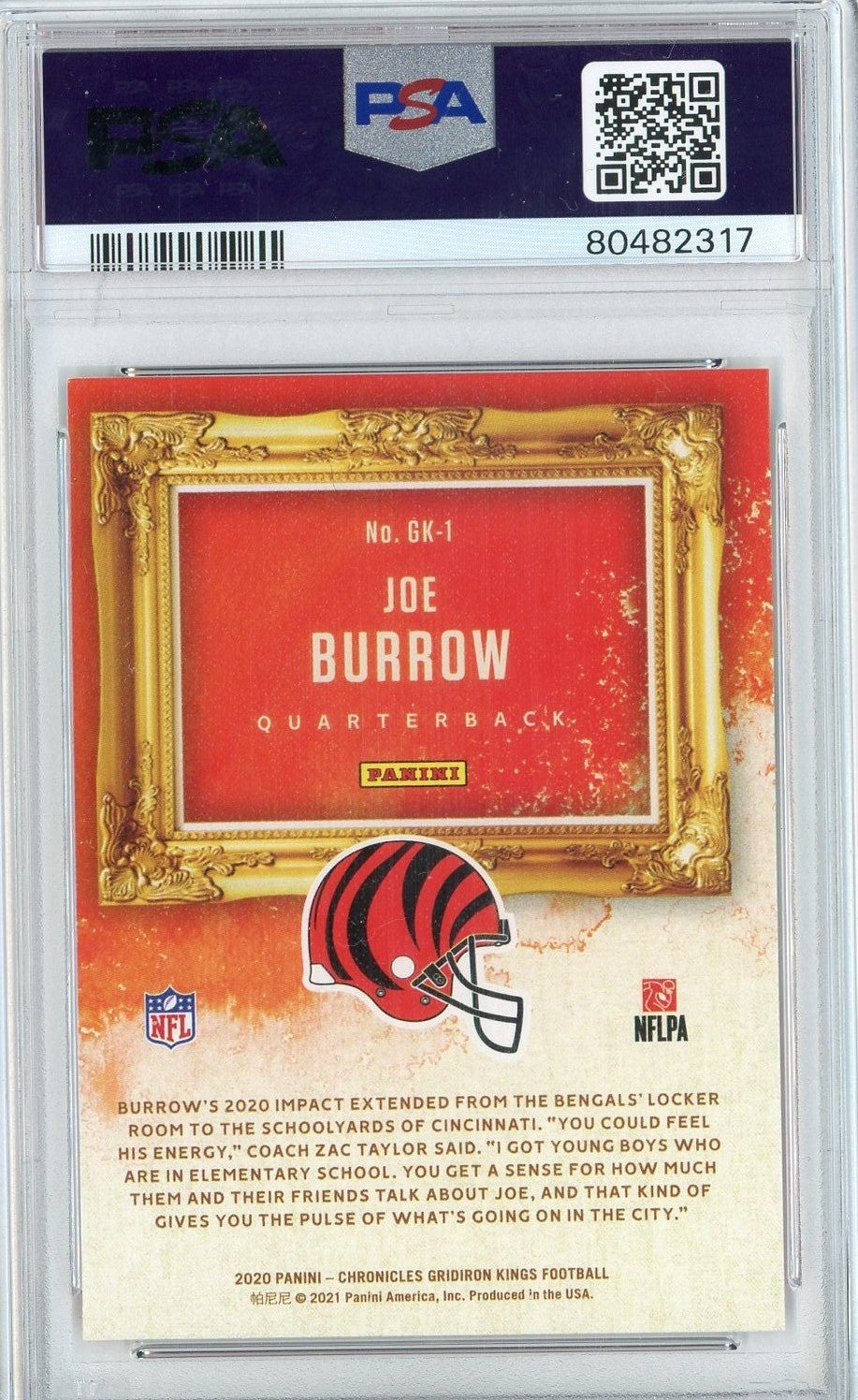 Graded 2020 Panini Chronicles Joe Burrow #GK1 Gridiron Kings RC Card PSA 10