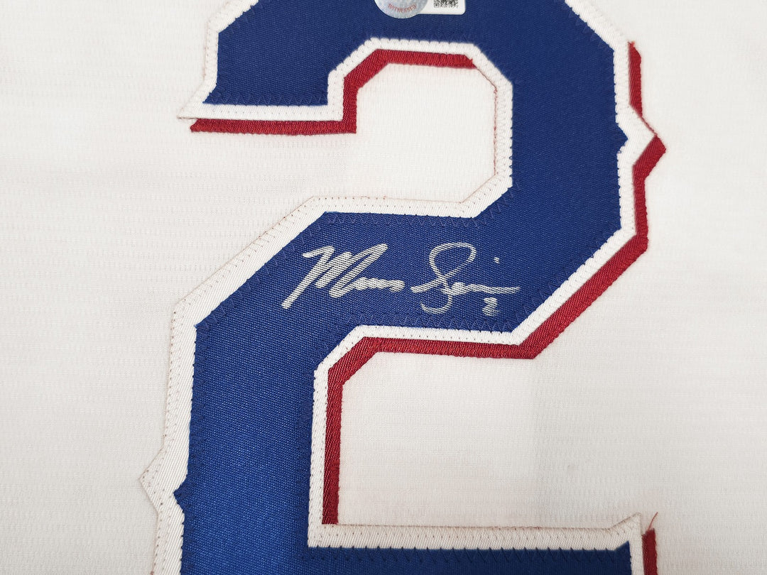 Rangers Marcus Semien Signed White Nike Jersey Size L "23 WS Champs" Beckett Wit