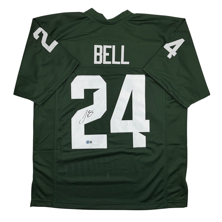 Autographed/Signed Le'Veon LeVeon Bell Michigan State Green Jersey Beckett COA
