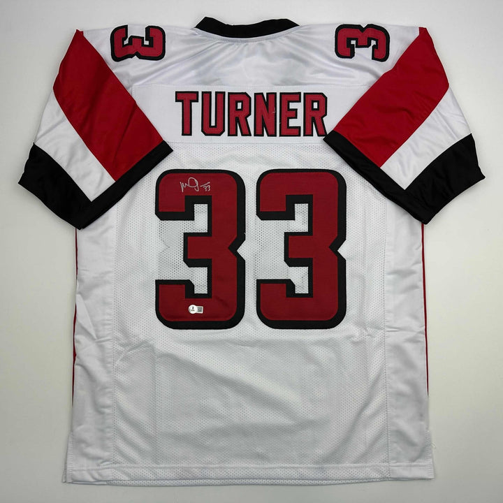 Autographed/Signed Michael Turner Atlanta White Jersey Beckett BAS COA