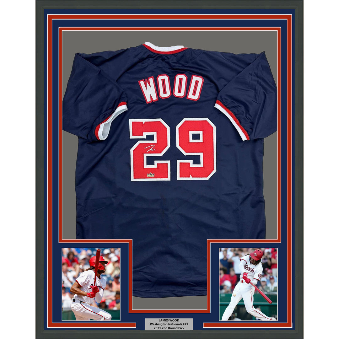 Framed Facsimile Autographed James Wood 35x39 Washington Blue Reprint Jersey