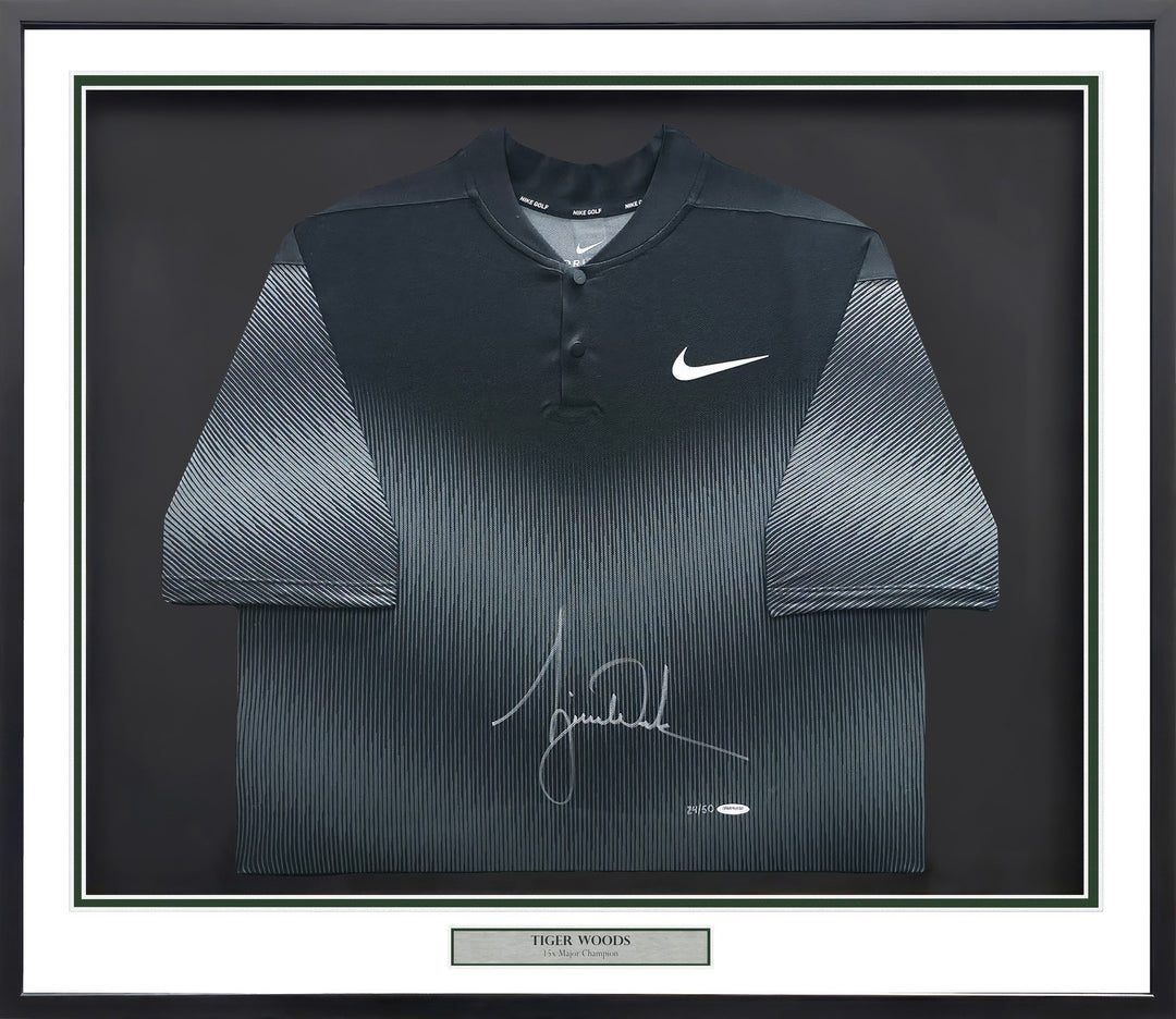 Tiger Woods Signed Framed Black Nike Dri-fit Polo #24/50 UDA Holo #BAM116532