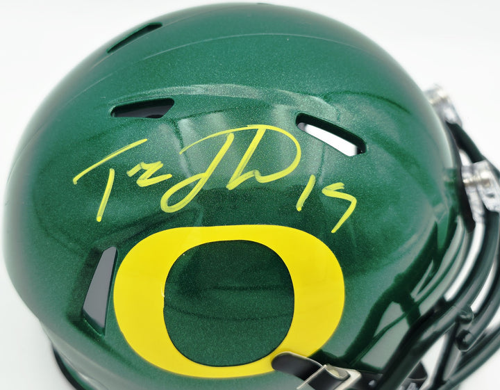 Tez Johnson Signed Oregon Ducks Green Speed Mini Helmet JSA Witness