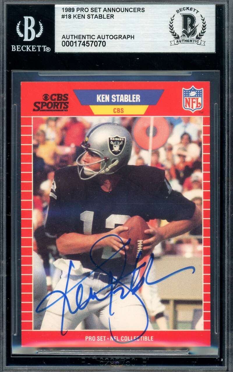 Ken Stabler Beckett BAS Signed 1989 Pro Set Announcers Autograph