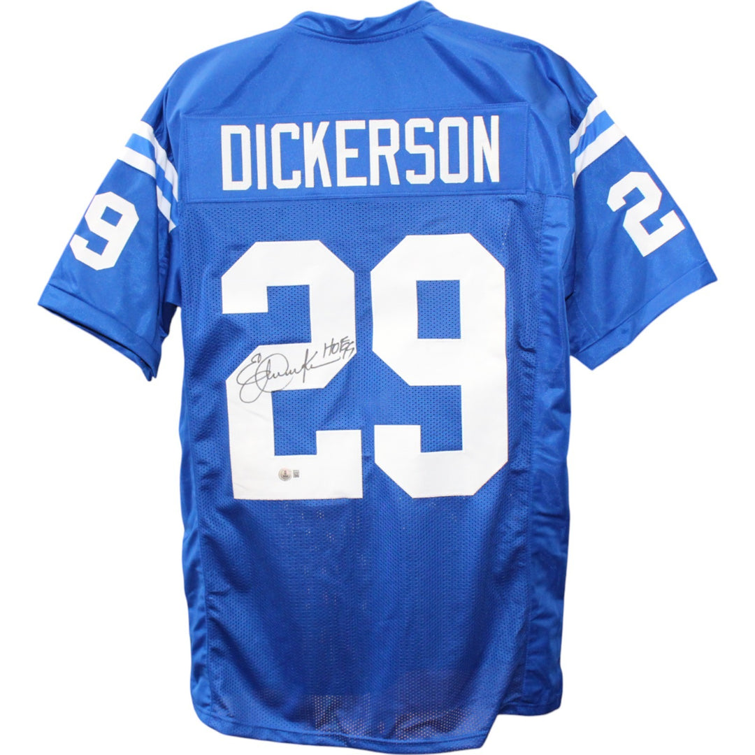 Eric Dickerson Autographed Pro Style Blue XL Jersey HOF Beckett Witness 50756