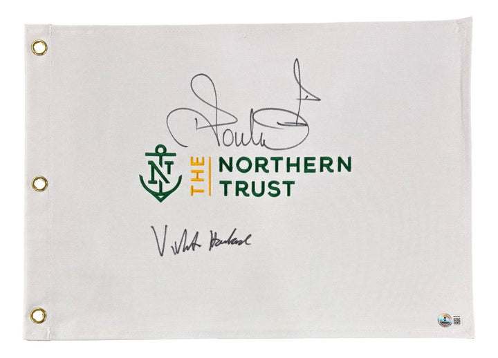 Viktor Hovland Ian Poulter Signed 2021 The Northern Trust Golf Flag BAS