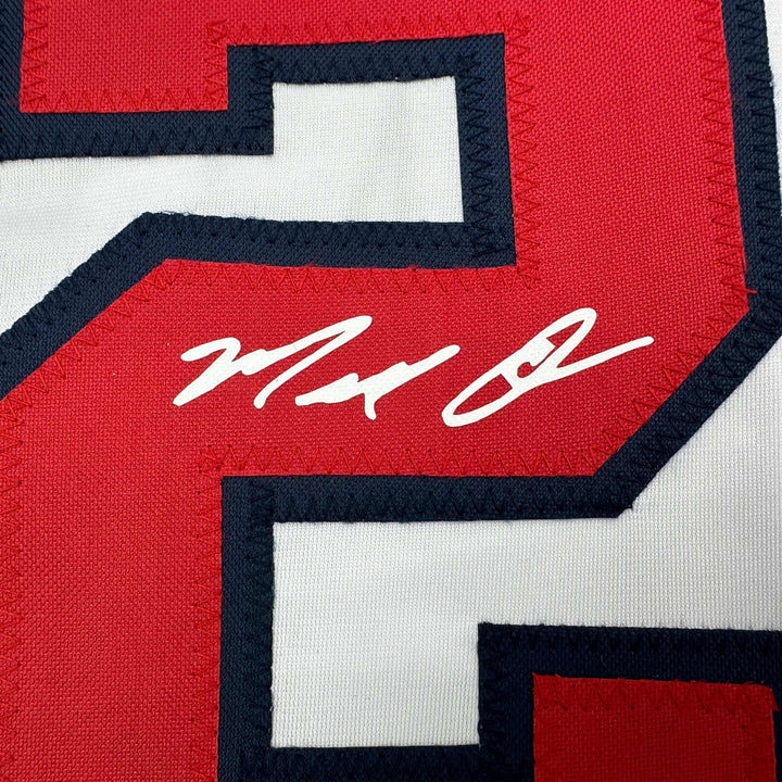 Facsimile Autographed Marcell Ozuna Atlanta White Reprint Jersey Size Men's XL