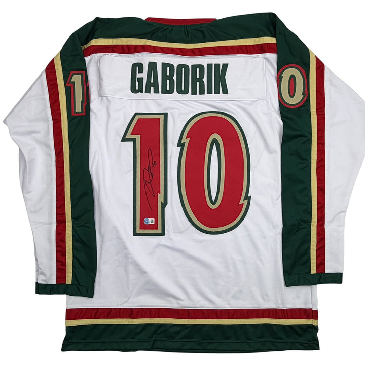 Autographed/Signed Marian Gaborik Minnesota White 25th An Jersey Beckett BAS COA