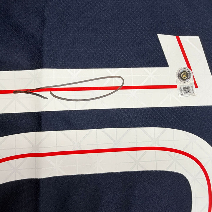 Autographed/Signed Ousmane Dembele PSG Blue Soccer Jersey Beckett BAS COA 2