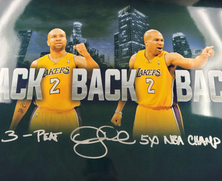 Derek Fisher signed "3-Peat" "5x Champ" Lakers Metallic Chrome 16x20 Photo ~ BAS