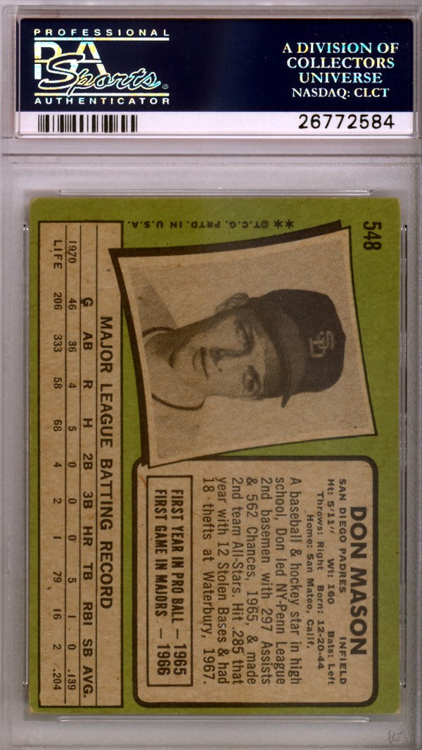 Don Mason Autographed Signed 1971 Topps Card #548 San Diego Padres PSA/DNA
