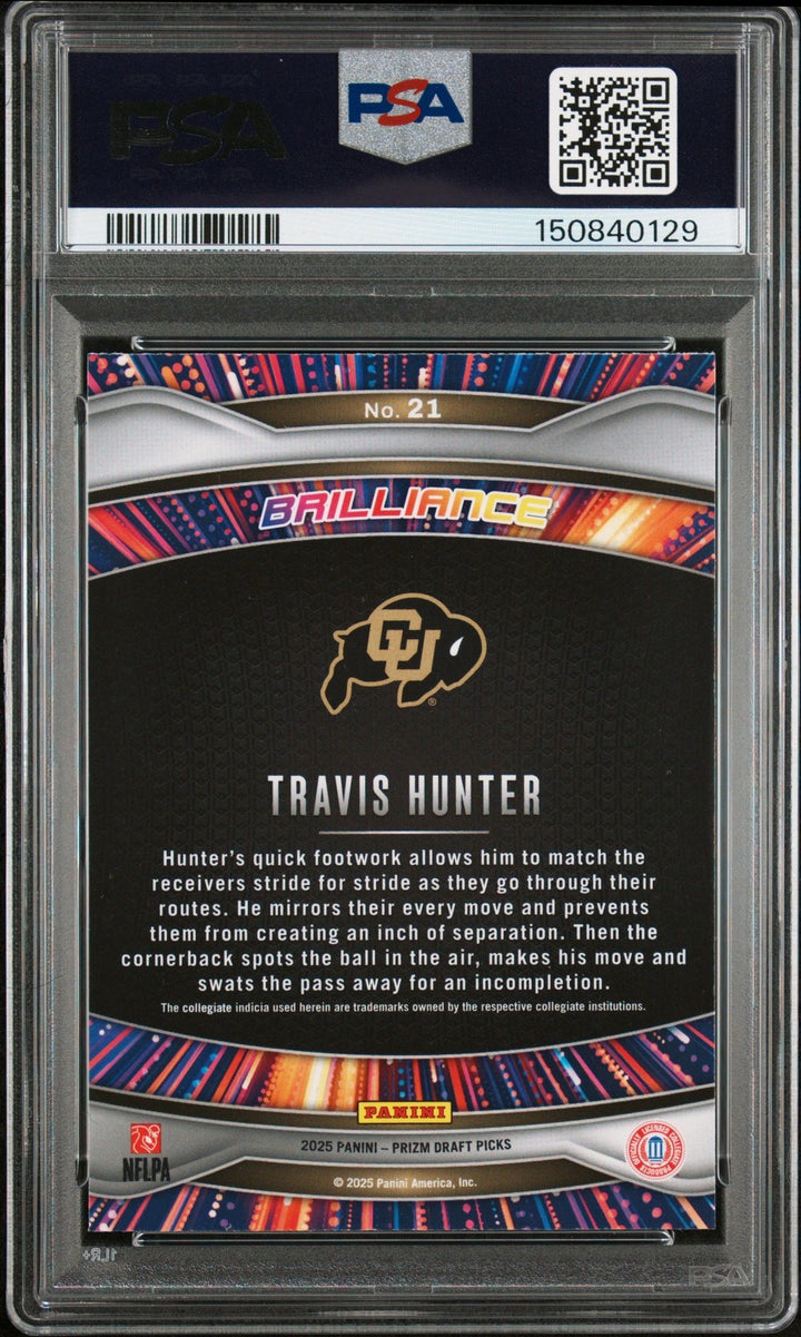 Graded 2025 Prizm DP Travis Hunter #21 Brilliance RC Football Card PSA 10