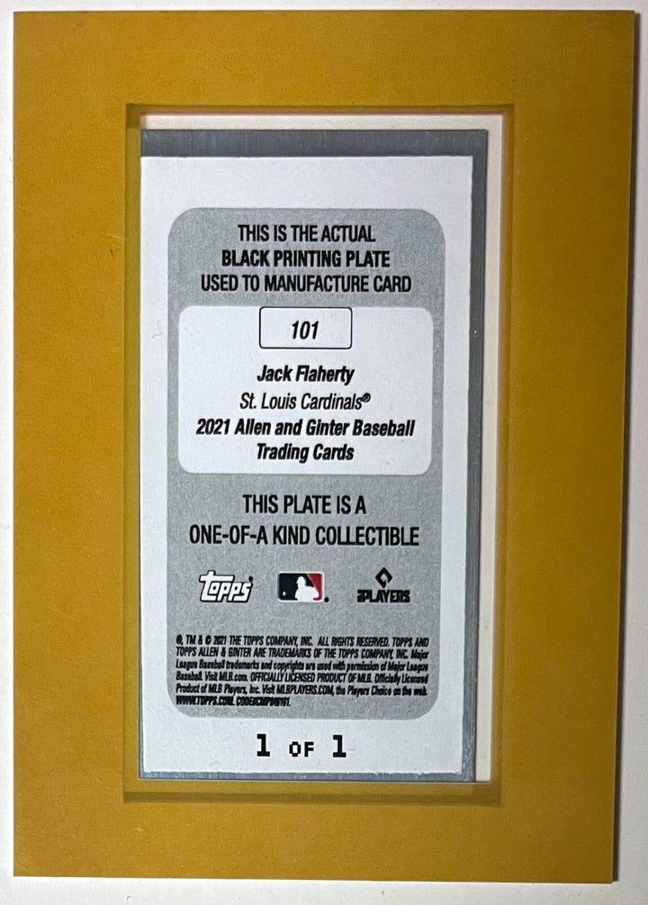 Jack Flaherty 2021 Topps Allen & Ginter Black Printing Plate #101 - 1/1