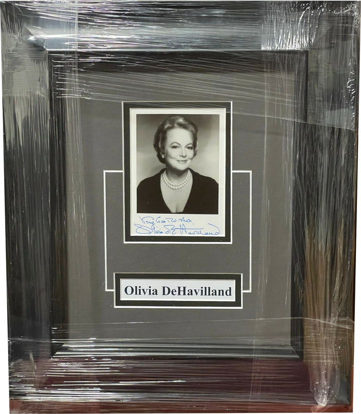 Olivia de Havilland signed 4x5 Photo Very Best Wishes Custom Framing (13x16) BAS