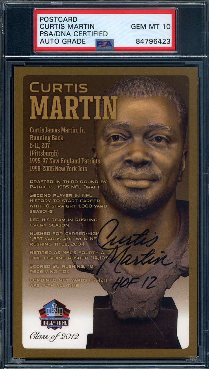 Curtis Martin Gem Mint 10 PSA DNA Signed HOF Bronze Bust Postcard Autographed