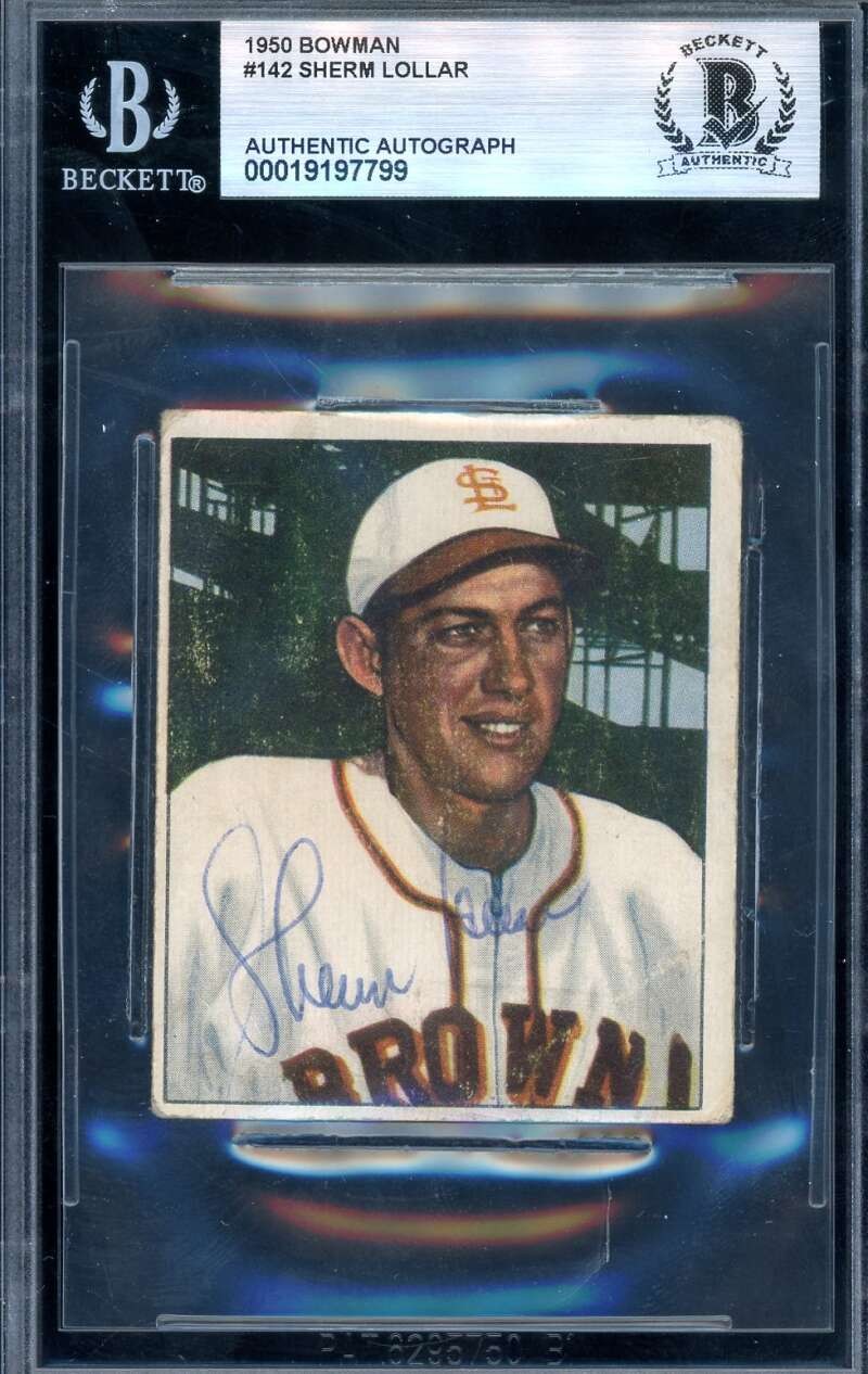 Sherm Lollar Beckett BAS Signed 1950 Bowman Autograph
