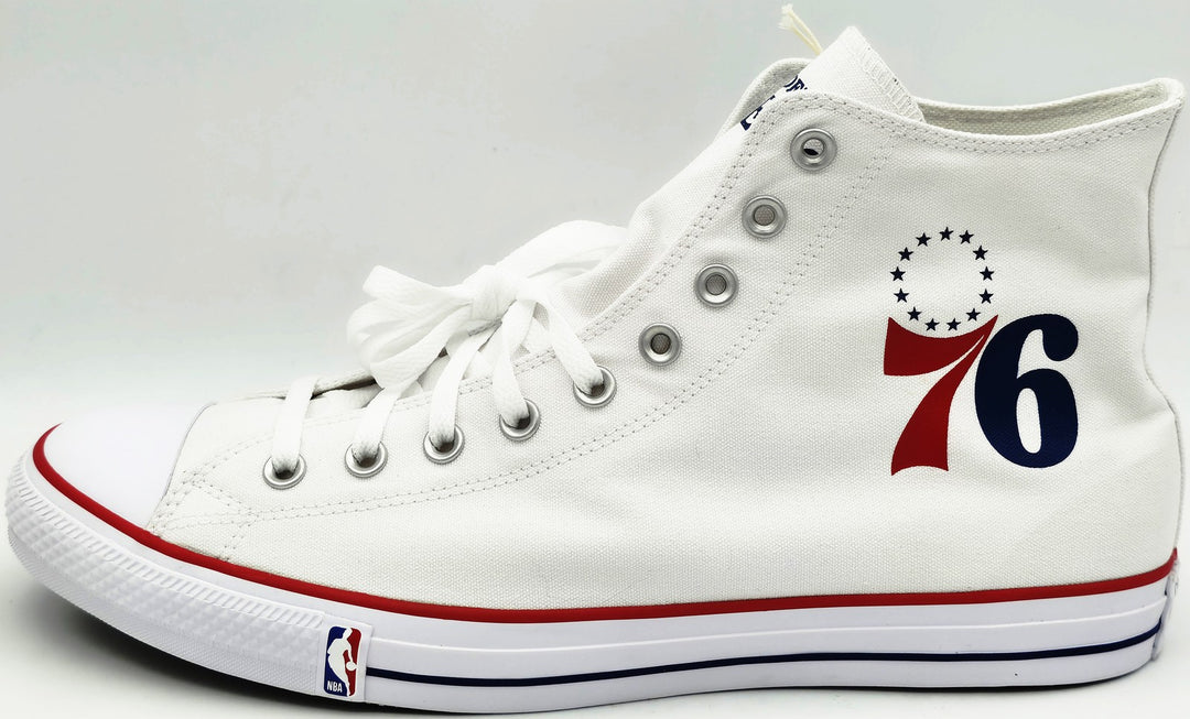Julius Erving Signed White All Star 76ers Logo Converse Shoes Size 16 Beckett