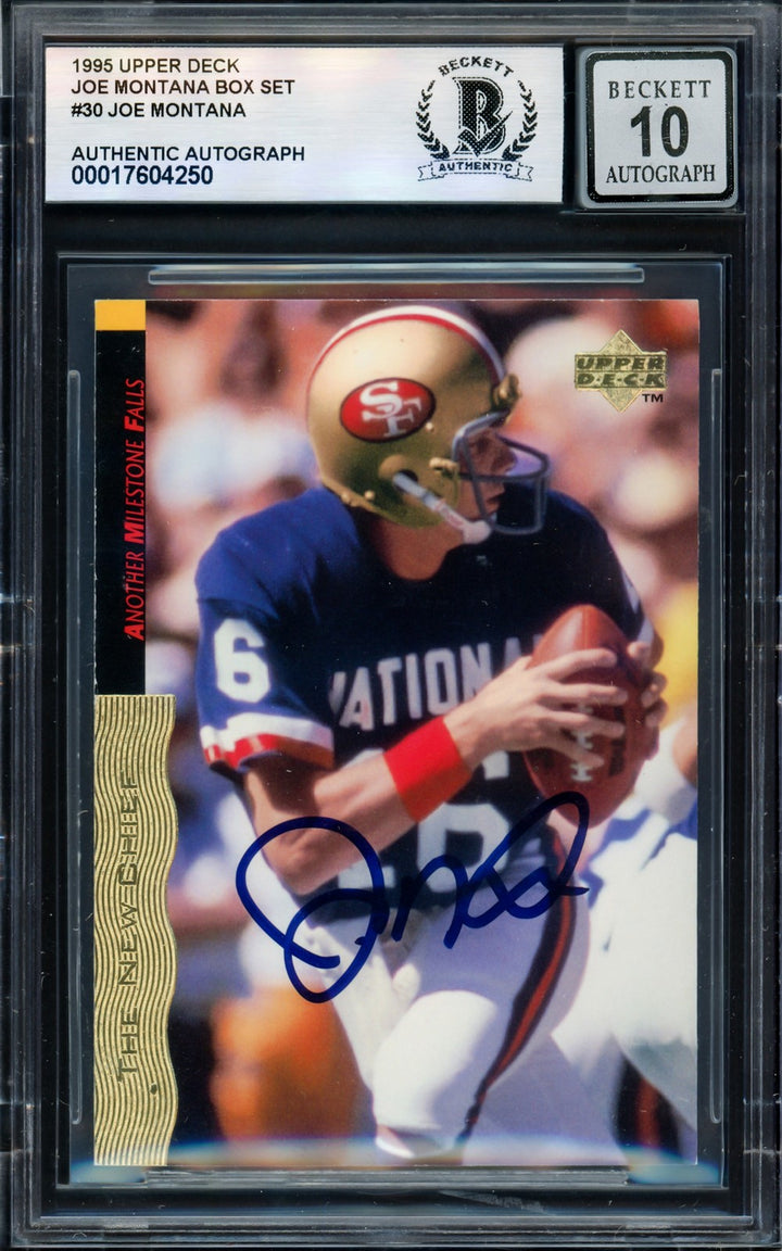 Joe Montana Signed 1995 Upper Deck Card 30 49ers Auto GM 10 Beckett #17604250