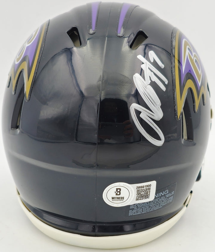 Rashod Bateman Signed Baltimore Ravens Black Speed Mini Helmet Beckett Witness