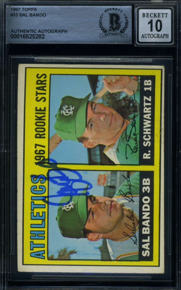 Sal Bando Gem Mint 10 Beckett BAS Signed 1967 Topps Rookie Autograph