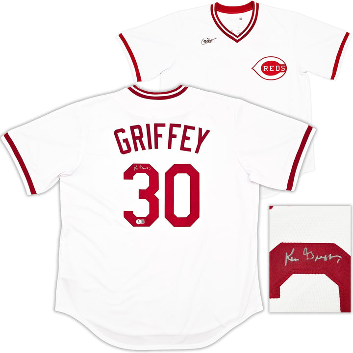 Reds Ken Griffey Sr. Auto White Nike Cooperstown Collection Jersey Sz XL Beckett