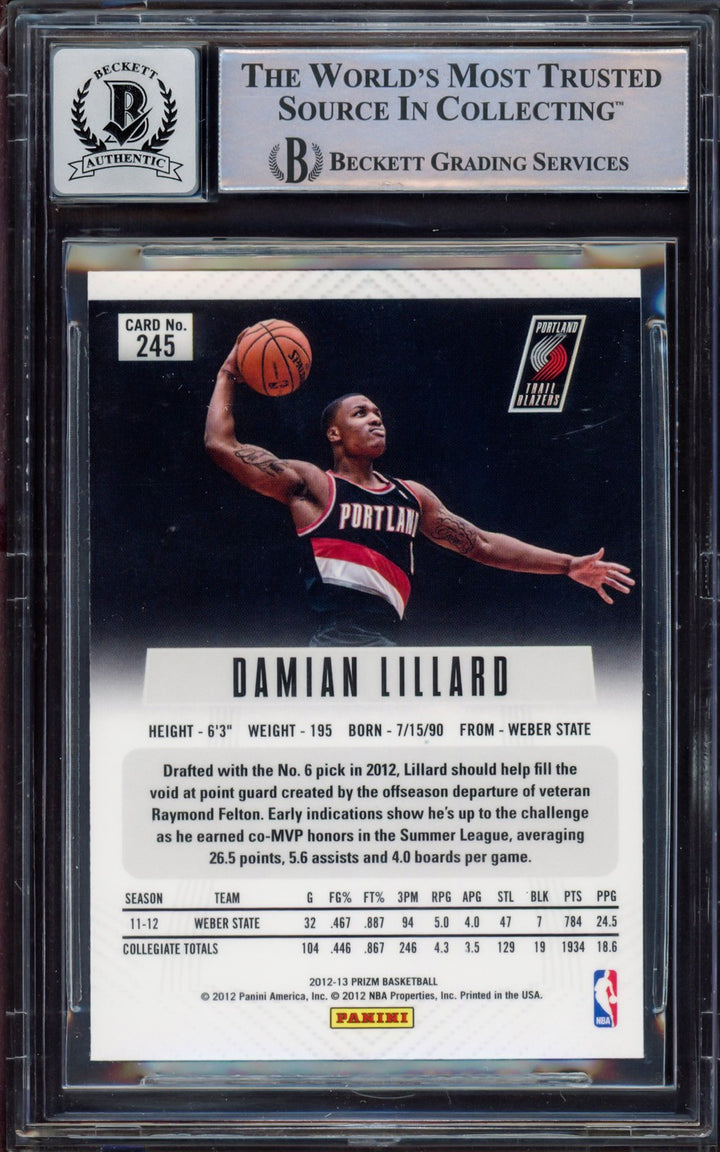 Damian Lillard Auto 2012-13 Panini Prizm RC 245 Trail Blazers Auto GM 10 Beckett