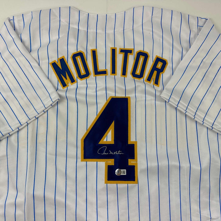 Autographed/Signed Paul Molitor Milwaukee Pinstirpe Jersey Beckett COA
