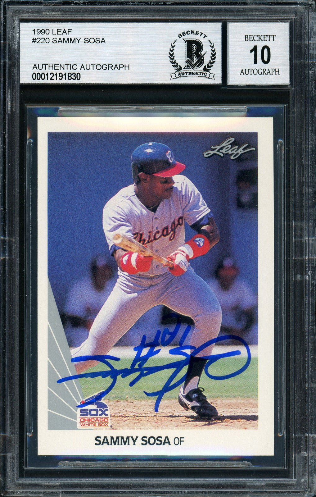 Sammy Sosa Signed 1990 Leaf RC #220 Chicago White Sox Auto Grade 10 Beckett