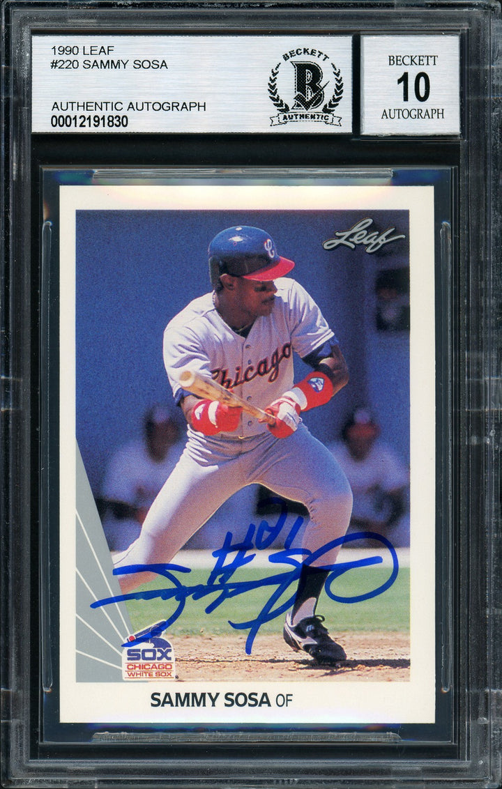 Sammy Sosa Signed 1990 Leaf RC #220 Chicago White Sox Auto Grade 10 Beckett