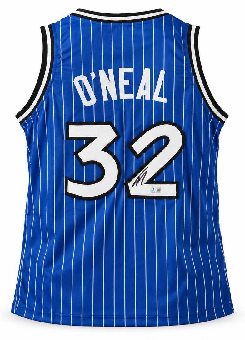 Shaquille O'Neal Signed Magic Blue Pinstripe Jersey XL Beckett BAS QR