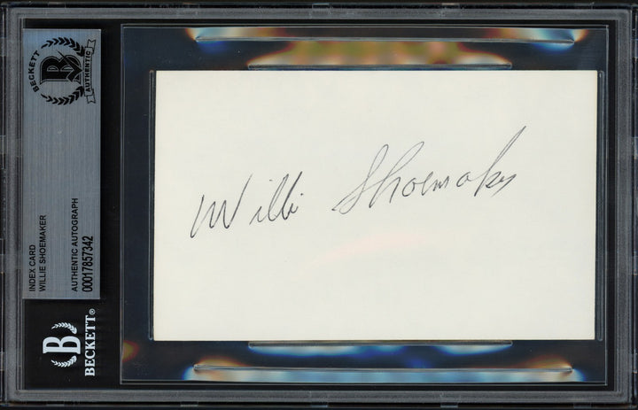 Willie Shoemaker Autographed Signed 3x5 Index Card Jockey Beckett BAS