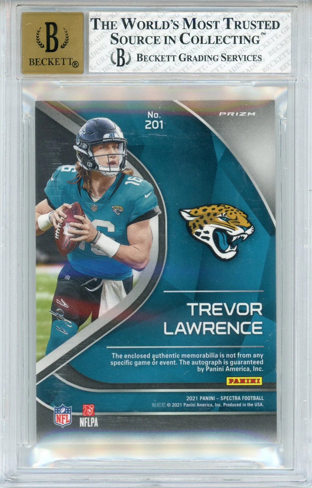 Trevor Lawrence Autographed 2021 Panini Spectra Rookie Patch Gold Laundry Tag Ni