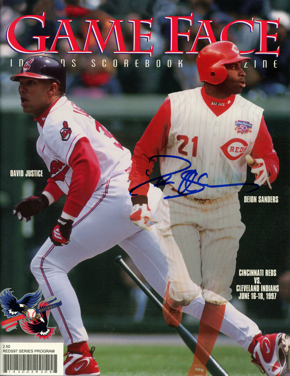 Deion Sanders Signed Cincinnati Reds 6/16/1997 Magazine vs Braves BAS 38798