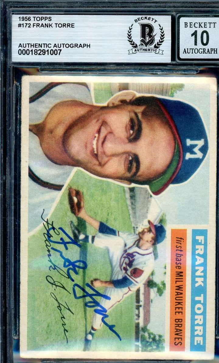 Frank Torre Gem Mint 10 Beckett BAS Signed 1956 Topps Rookie Autograph