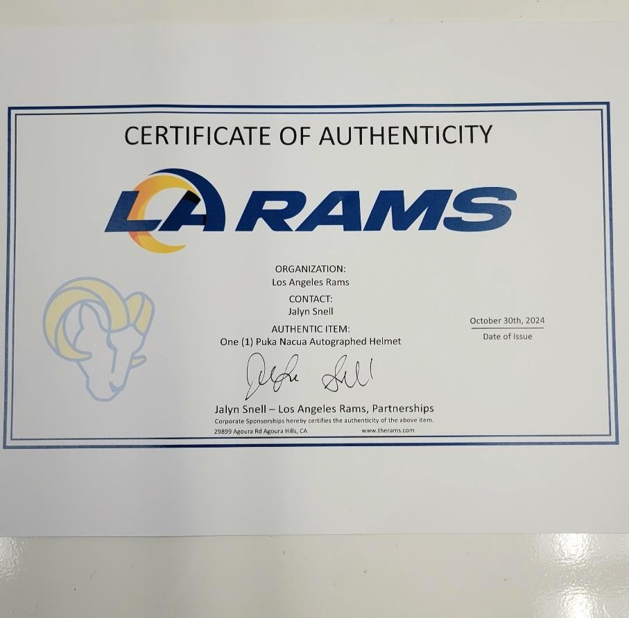 Puka Nacua signed LA Rams Replica Speed Full Size Helmet autograph ~ JSA